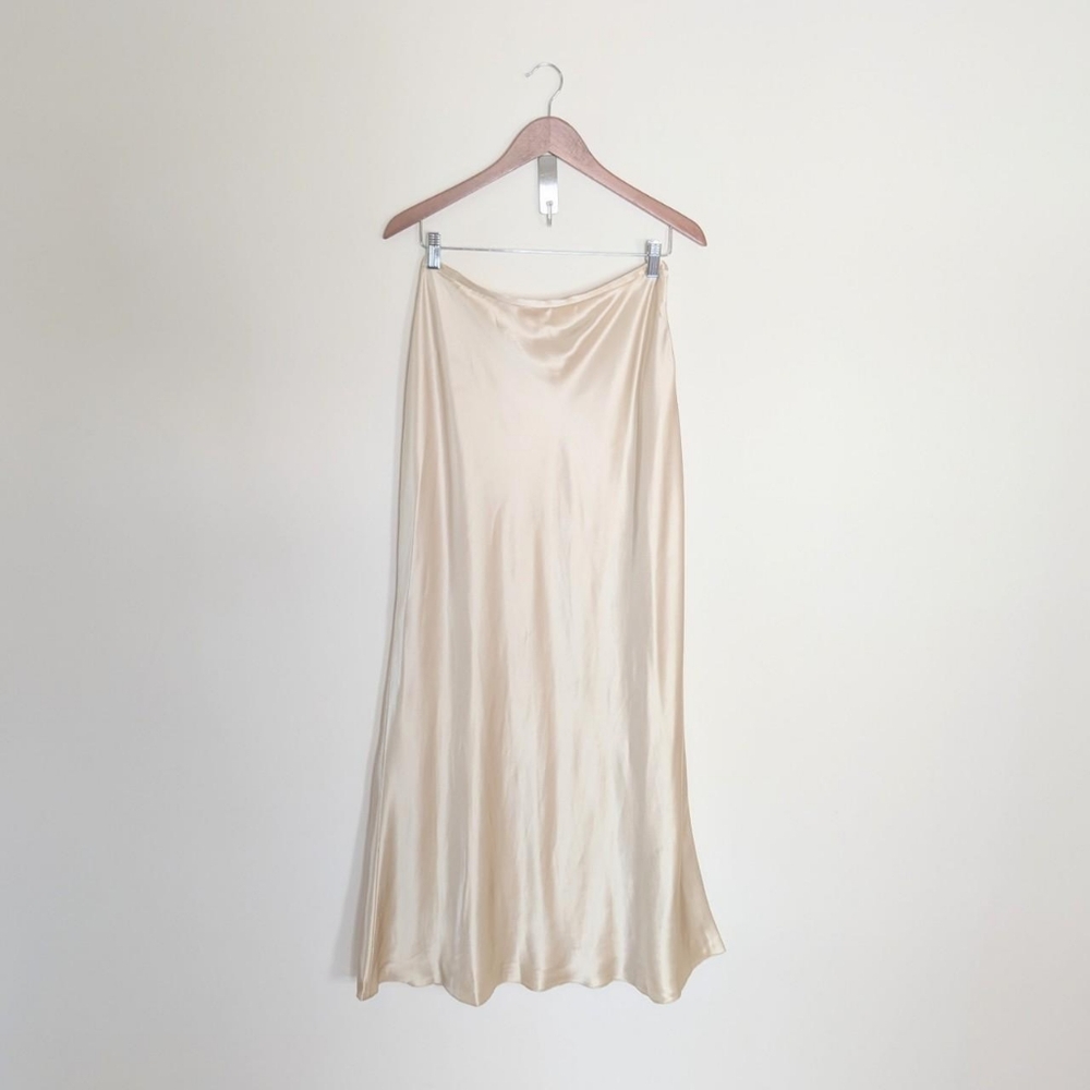 Vintage 90s Cream Silk Satin Maxi Skirt - Silk Slip Skirt